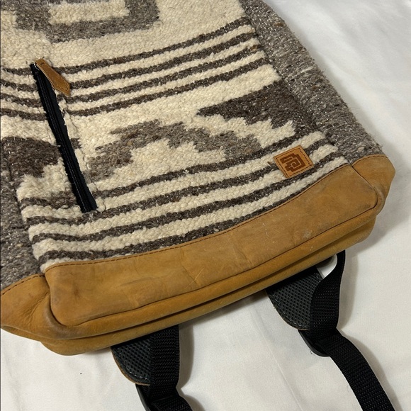 Achiote Guatemalan Goods Backpack Handmade Aztec Western Wool Leather - Picture 4 of 12